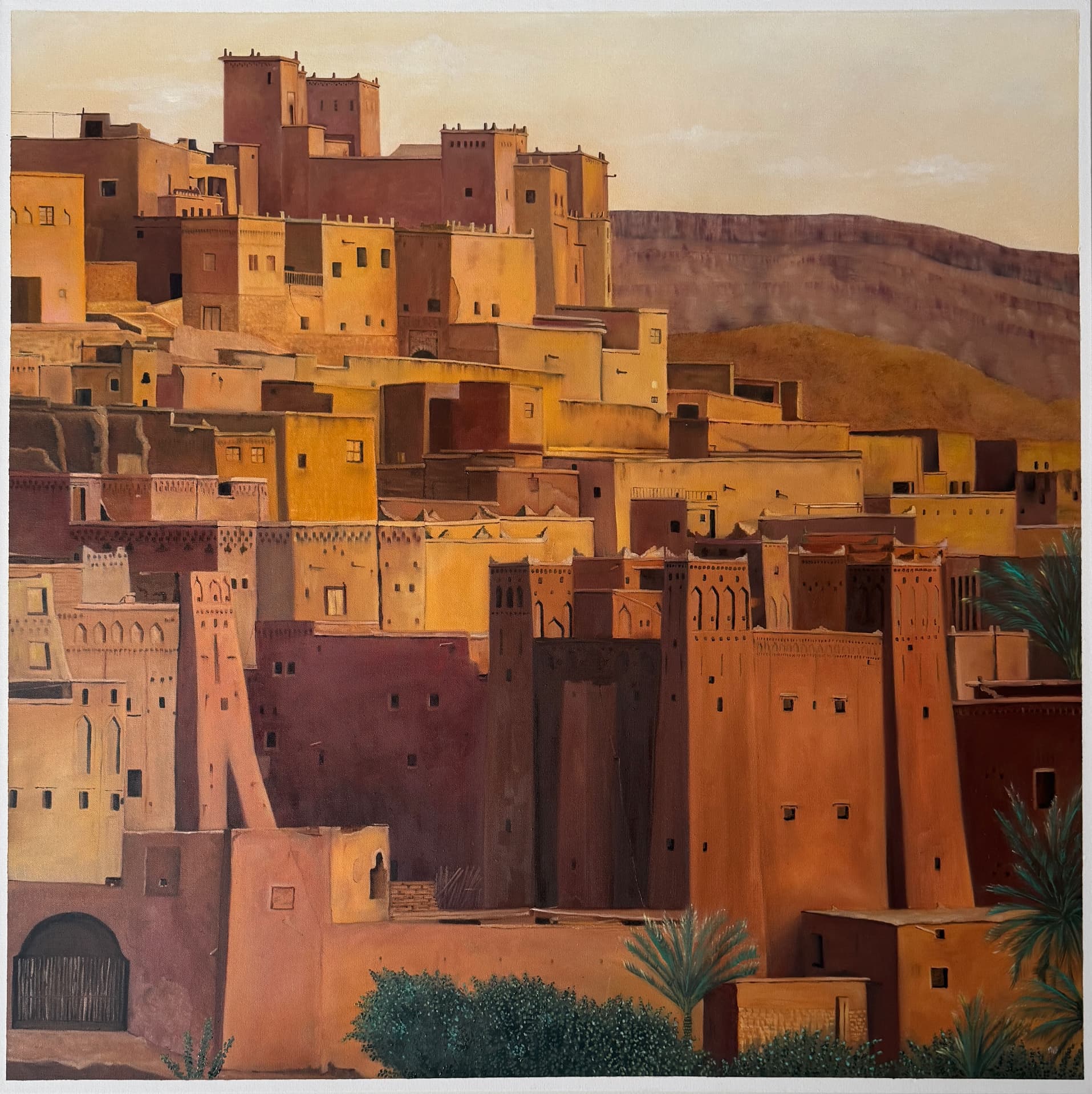 Aït Ben Haddou, 2026, Moroccan-inspired oil painting by Meryem Berrada